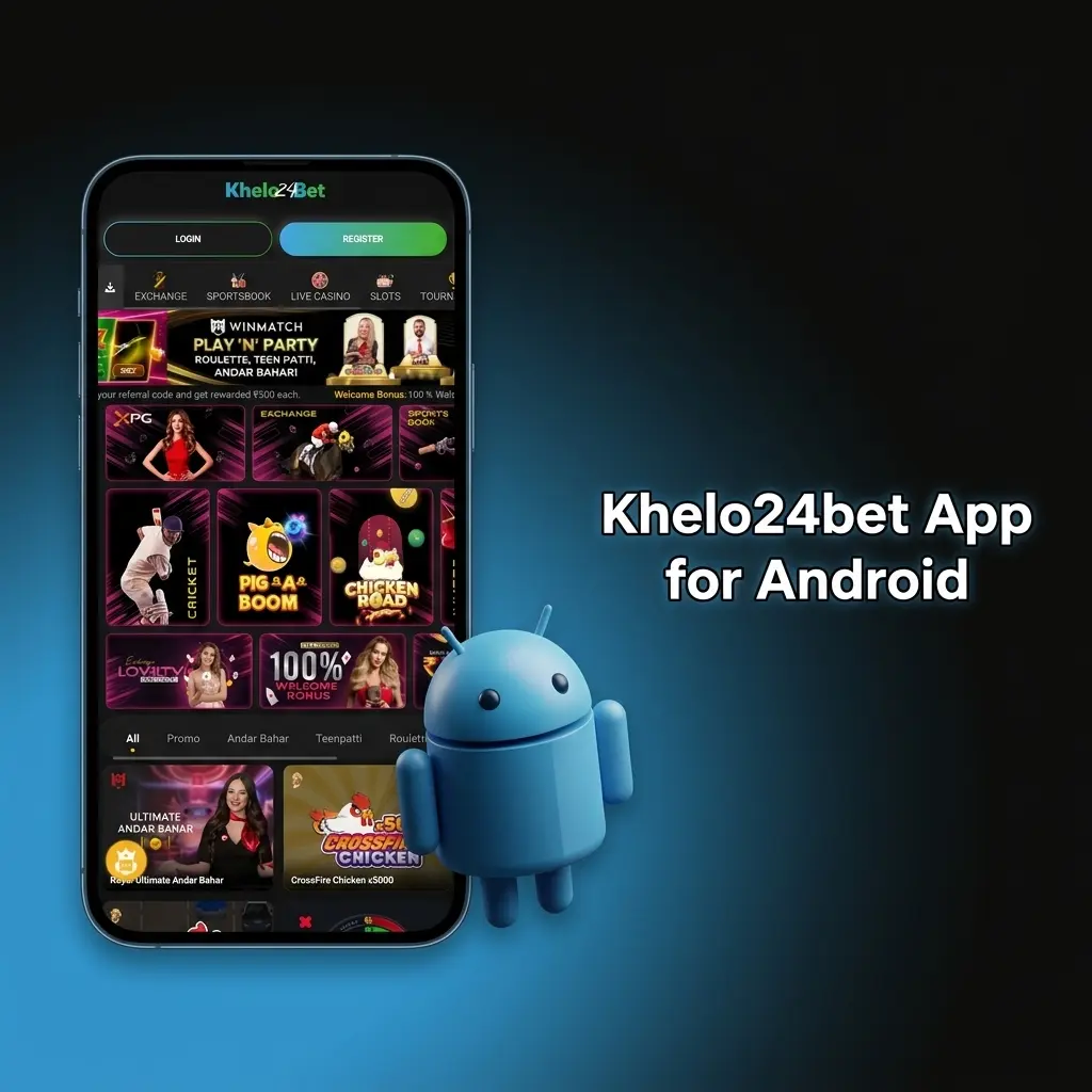 Khelo24bet Android app APK download interface showing sports betting and casino features for Indian smartphones