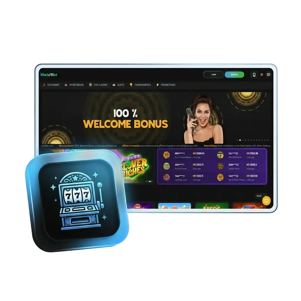 Khelo24bet online casino India homepage showing slots live dealer games and 100% welcome bonus up to INR 1 lakh