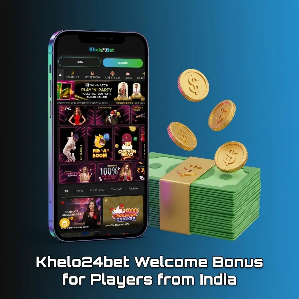 Khelo24bet 100% Casino Welcome Bonus up to INR 1,00,000 for new players in India on first deposit