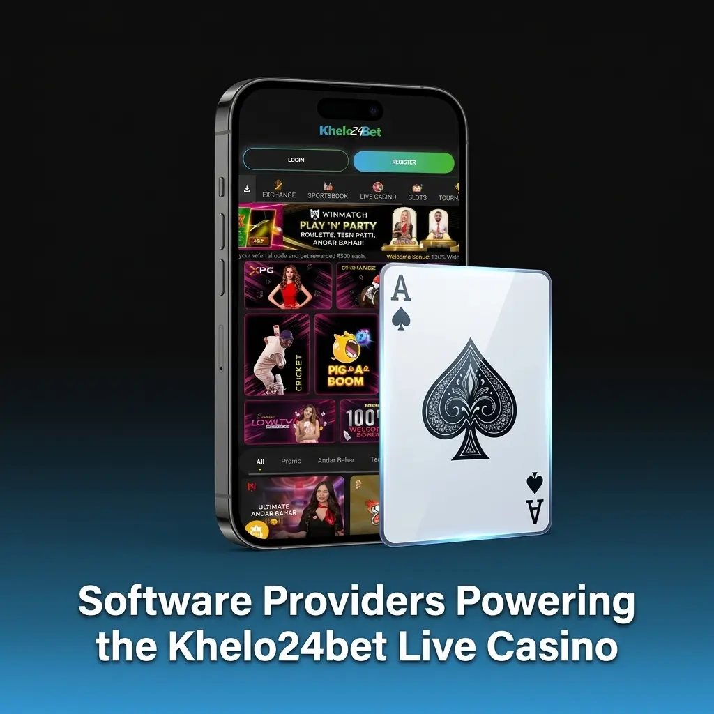 Khelo24bet live casino software providers including Evolution, Ezugi, Pragmatic Play, Playtech, SA Gaming, and Vivo Gaming