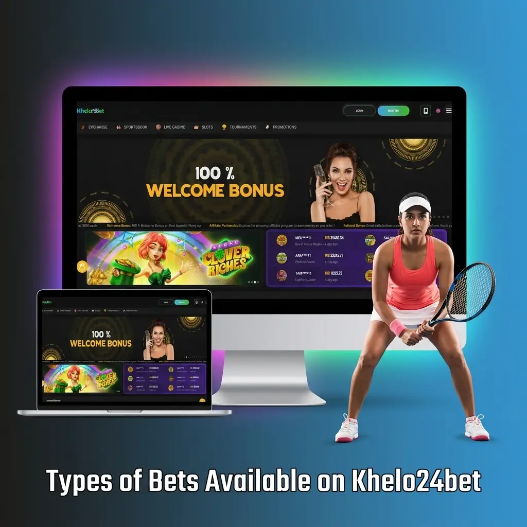 Khelo24bet bet types including single, accumulator, system, Asian handicap, over/under, and futures bets
